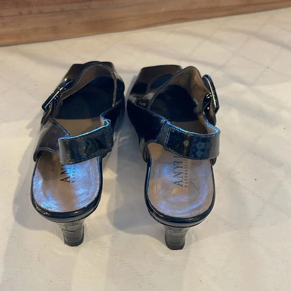 ANYI LU Tulip Patent Leather Slingback Mary Janes peep toe heels black 6 us 36.5 - Picture 4 of 6